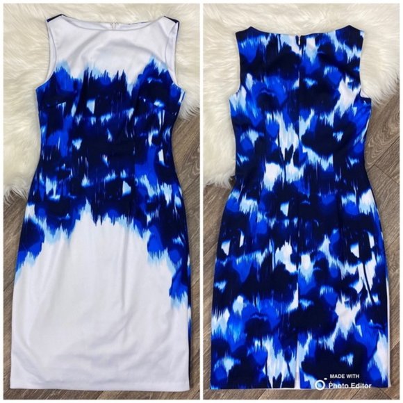 Maggy London Dresses & Skirts - Maggy London White & Blue Sleeveless Floral dress